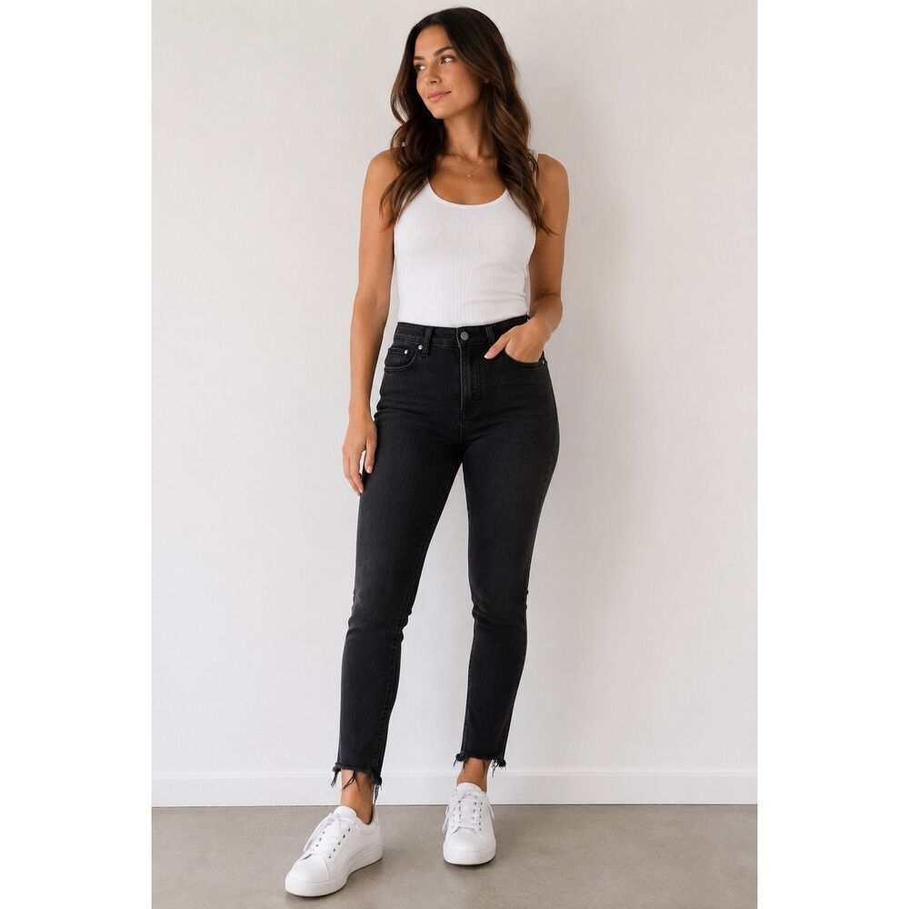 Abercrombie Curve Love High Rise Skinny Jeans Black Raw Hem 27